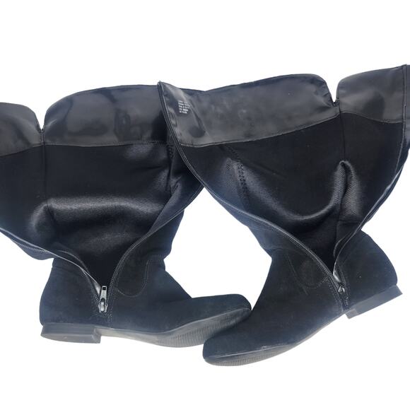 Black Suede Riding Boots Womens 6 Knee High Low Heel Leather Zipper Side - Picture 9 of 12